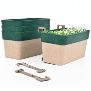 Arty Rectangle Balcony Railing Planters, Cream Red, Set of 4 with Hangers (ECO GREEN)