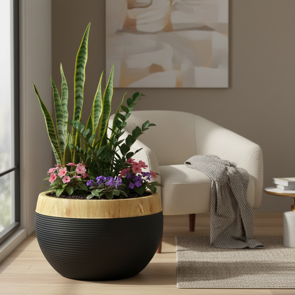 RING STONE ROUND DUAL TONE ( FRP PLANTERS ) SUITABLE FOR INDOOR AND OUTDOOR - Image 9