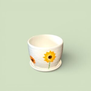 Sunflower Ceramic Planter with Saucer (4 Inch)